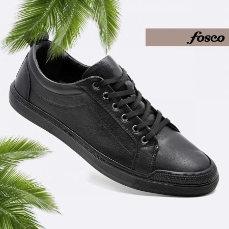 Fosco Wholesale Genuine Leather Men’s Sneakers Shoes 9822 Black